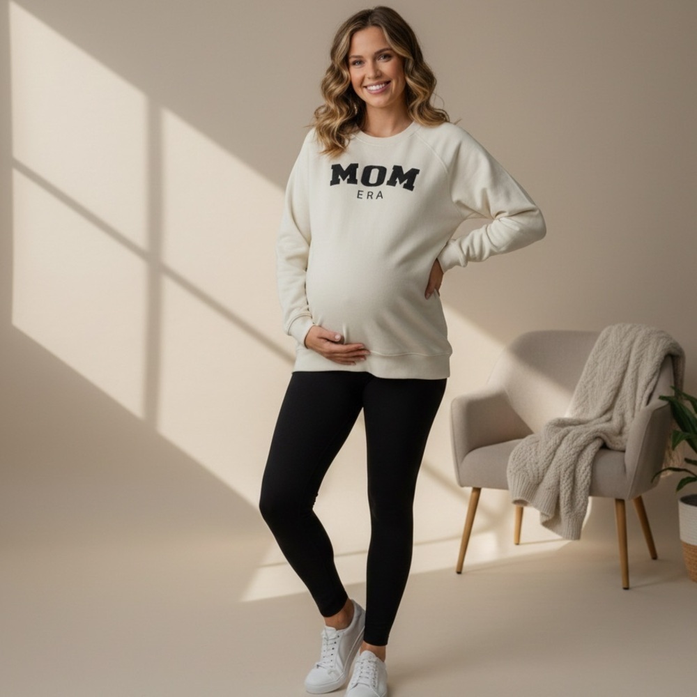 NWT MOM ERA Beige Cream Crewneck Sweatshirt with Black Print size XXL